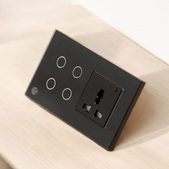 4 Gang Wi-Fi Glass Switch With 13A WiFi Socket Energy Monitoring
